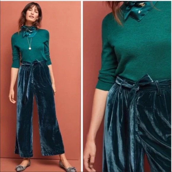 🆕NWT Anthropologie Velvet Wide Leg Trousers